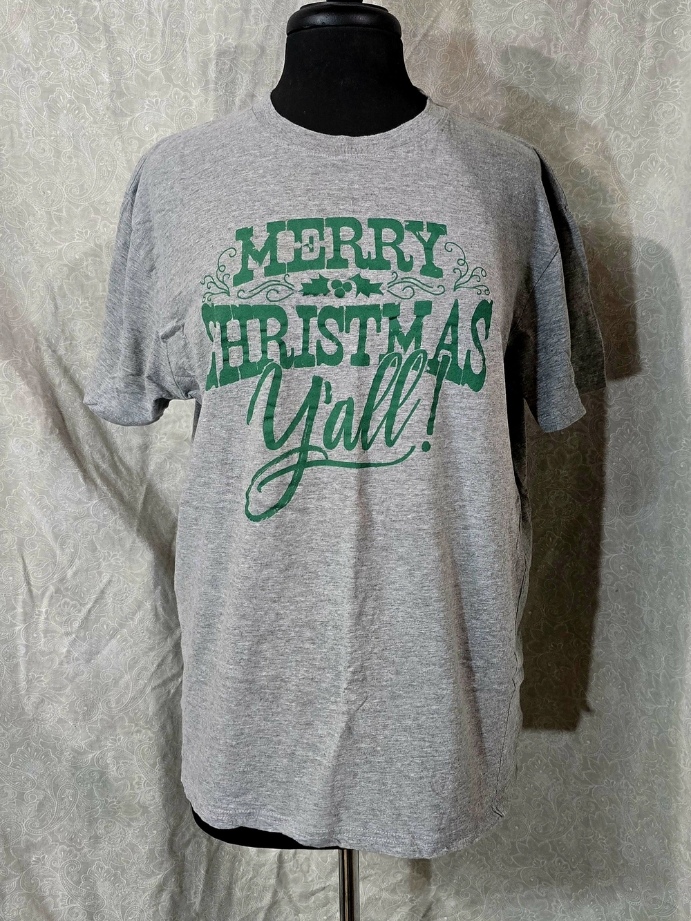 UNISEX Crazy Dog Merry Christmas Yall Southern Holiday Graphic Tee Shirt Gray XL